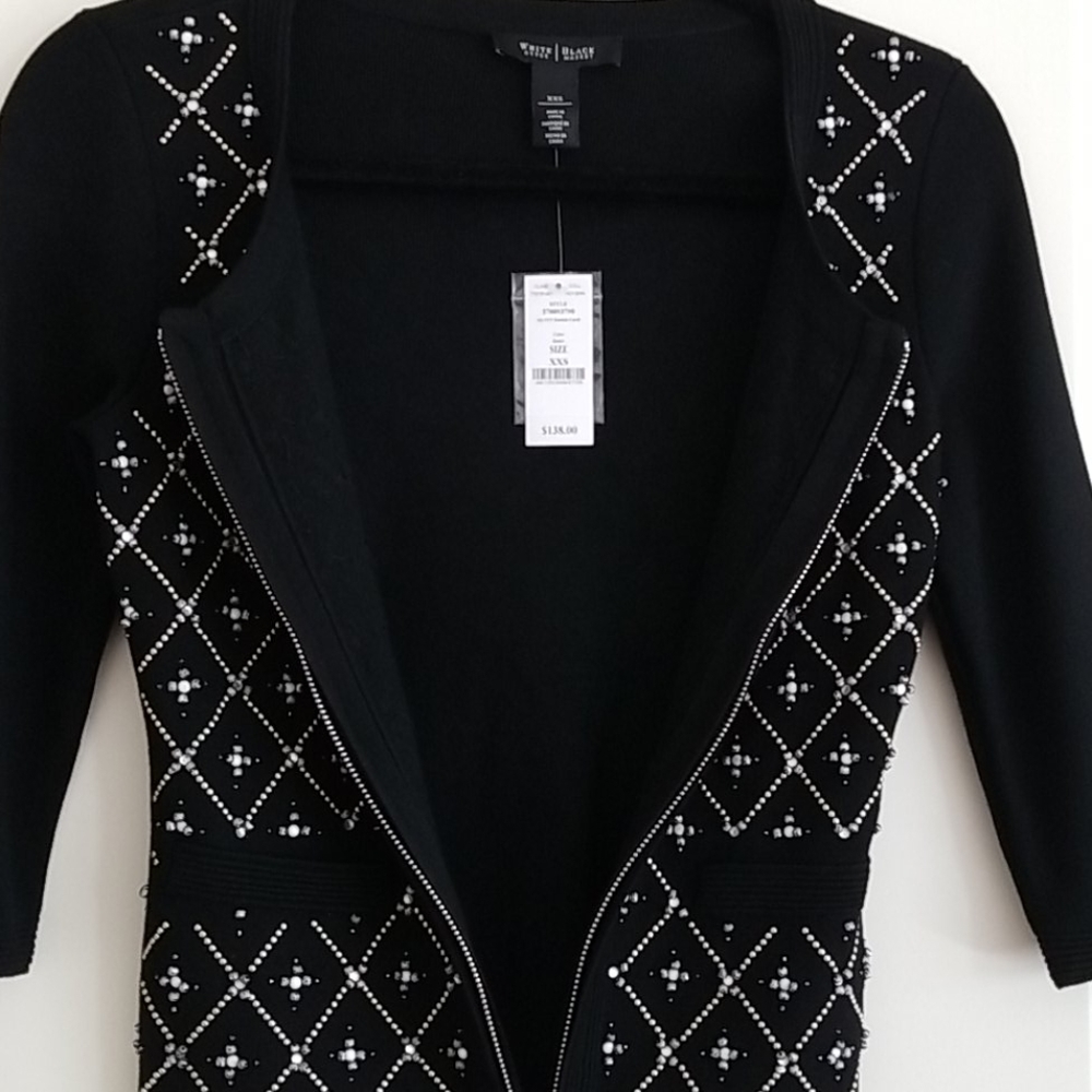 White House Black Market Beaded Studded Black Cardigan Jacket - Picture 4 of 6